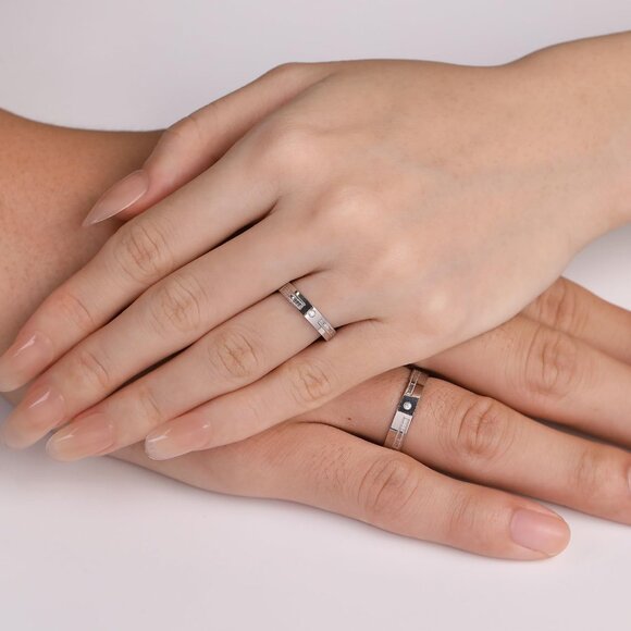 His & Hers Sterling Silver Matching Wedding Bands Adjustable Ring Set NWT - Picture 7 of 9